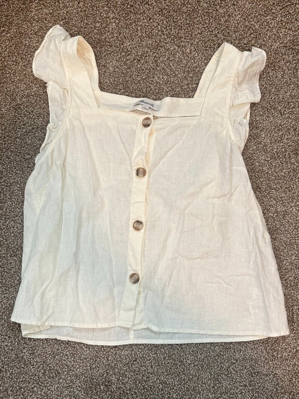 Madewell Cream Linen Button Down Ruffle Tank Top Medium